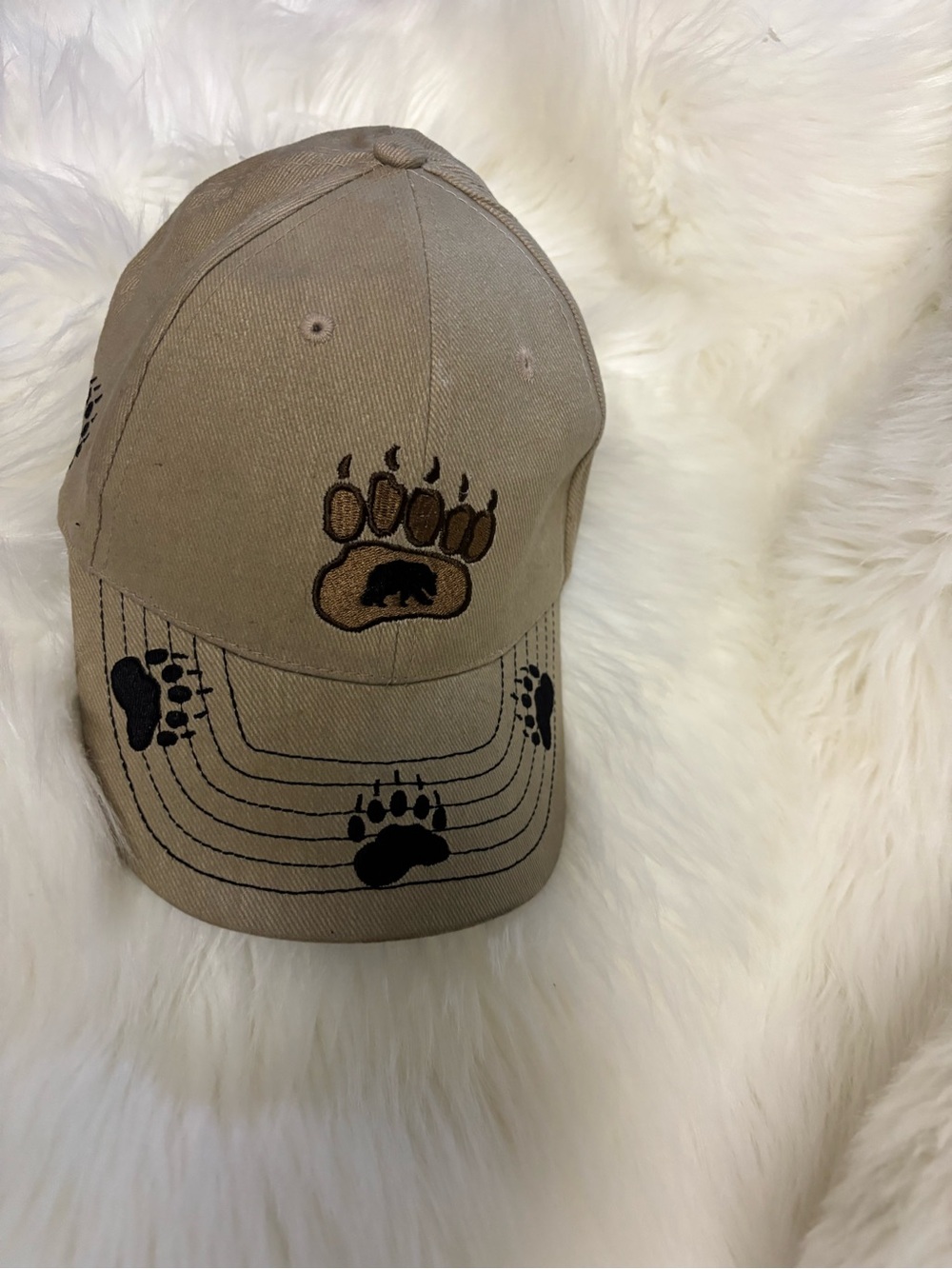 BearPaw Tan Baseball Cap with‎ Black Paw Print Embroidery